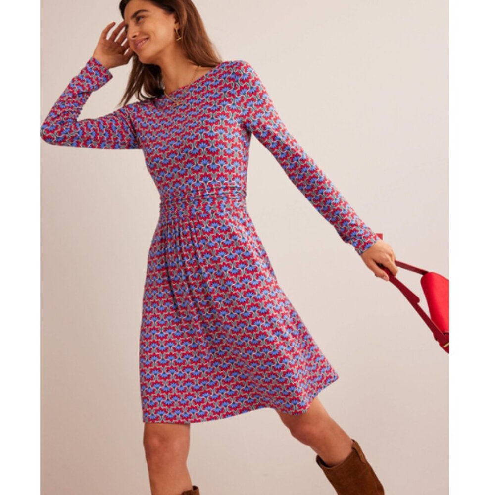 Boden Abigail Jersey Dress, hot pepper geo petal size 8P